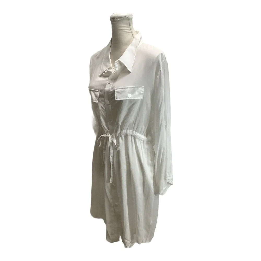 Woman's Venus Dress‎ Long Sleeve Drawstring Roll Up Sleeve Pockets Rayon White - Picture 4 of 7